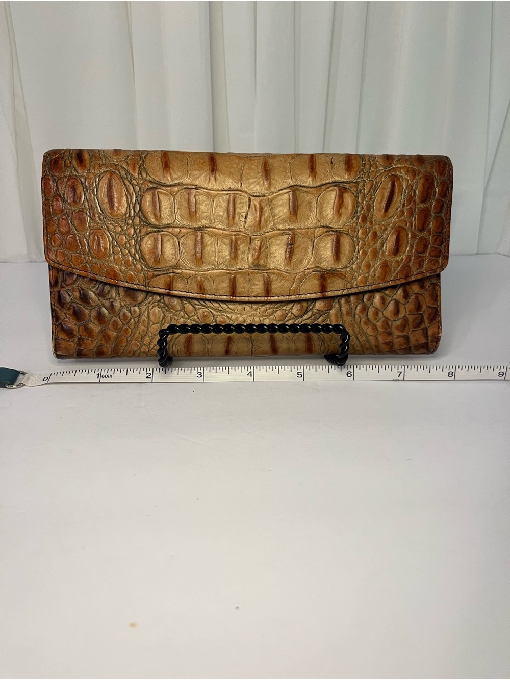 Brahmin Croc-Embossed Envelope Clutch Wallet in Brown